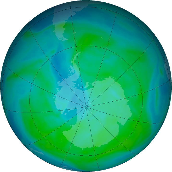 Antarctic ozone map for 15 January 2008
